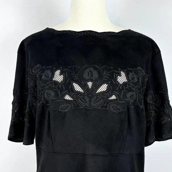 Bar III Black Embroidered Faux Suede Mini Shift Dress Size Large - Picture 2 of 13
